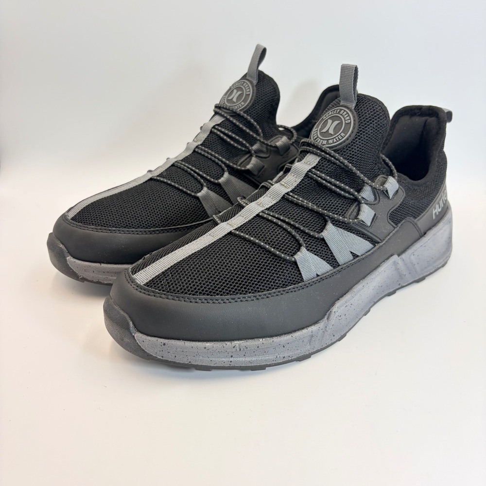 Hurley Amador Mens 10 Black Charcoal Grey Speckled Mesh Bungee Sneakers 218421